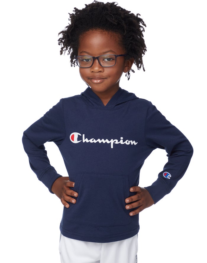 Champion Boys Hoodie NZ - T-Shirt Script Logo Navy ( 8640-ZGKPS )